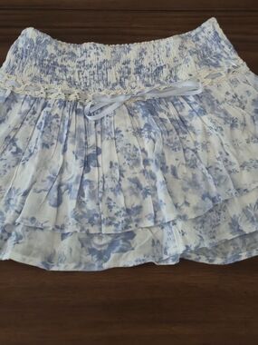 Hollister Co. Tiered Smocked Mini Skirt Blue And White Build In Shorts